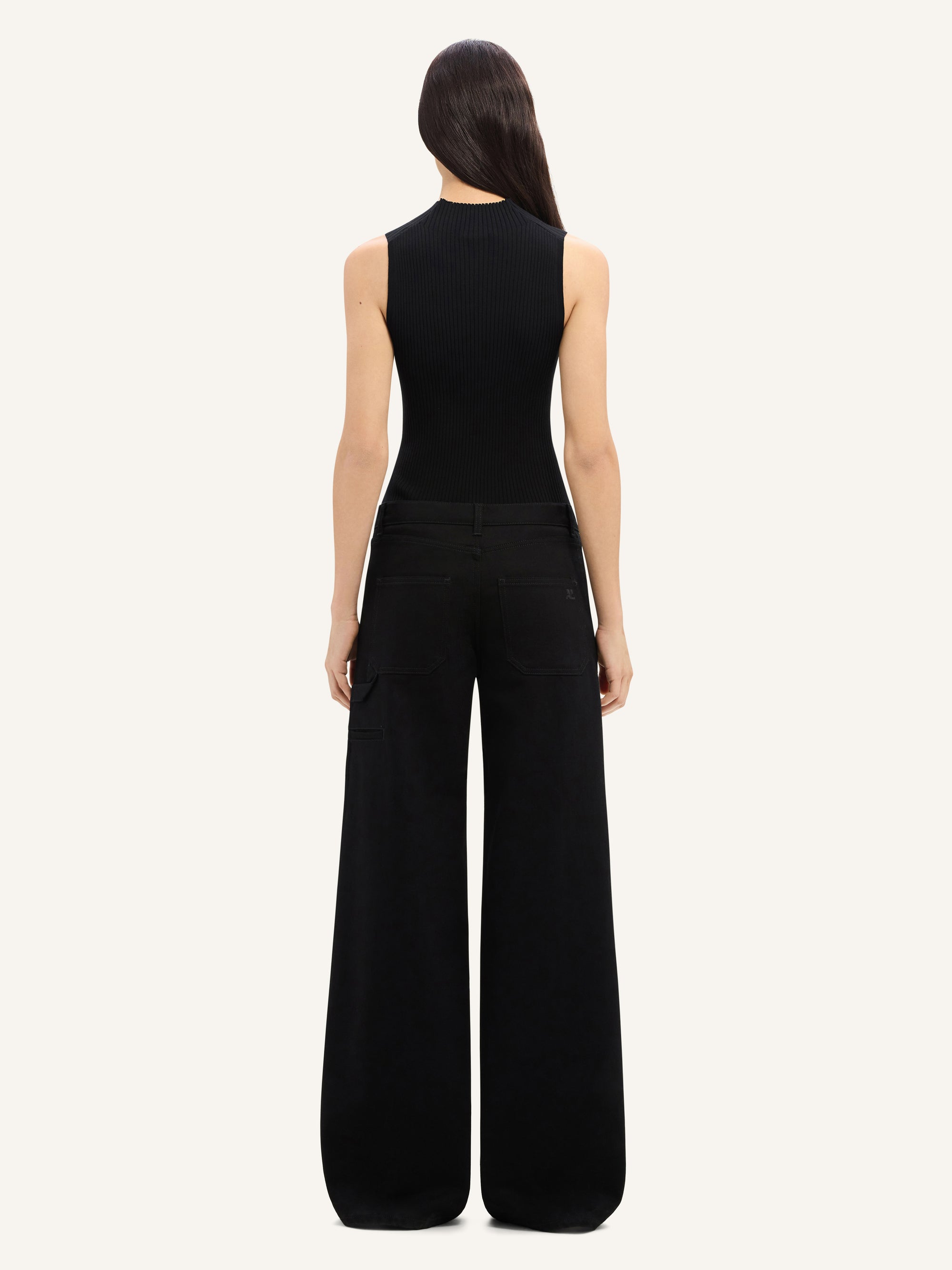 Contrast frame rib knit Top - White
