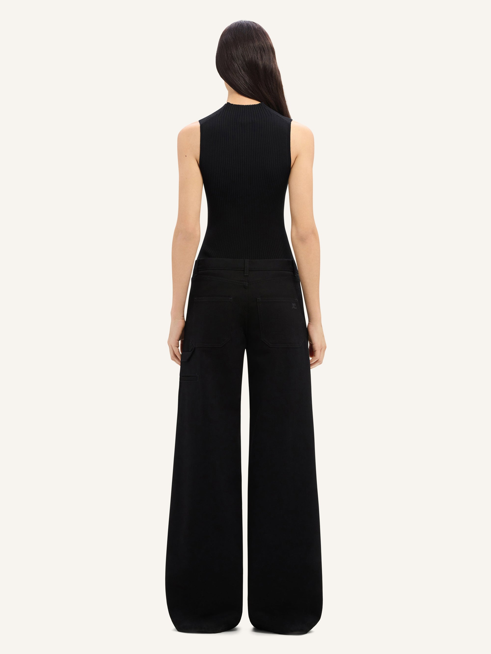 Contrast frame rib knit Top - White & Black