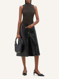 Contrast frame rib knit Top - Brown