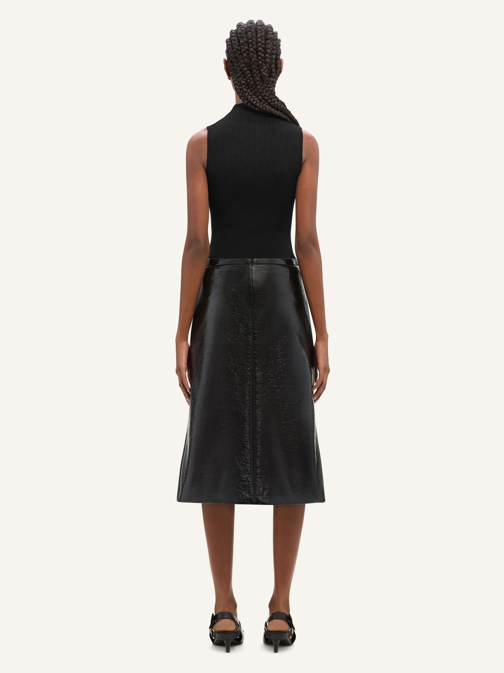 Contrast frame rib knit Top - Mud Brown & Black