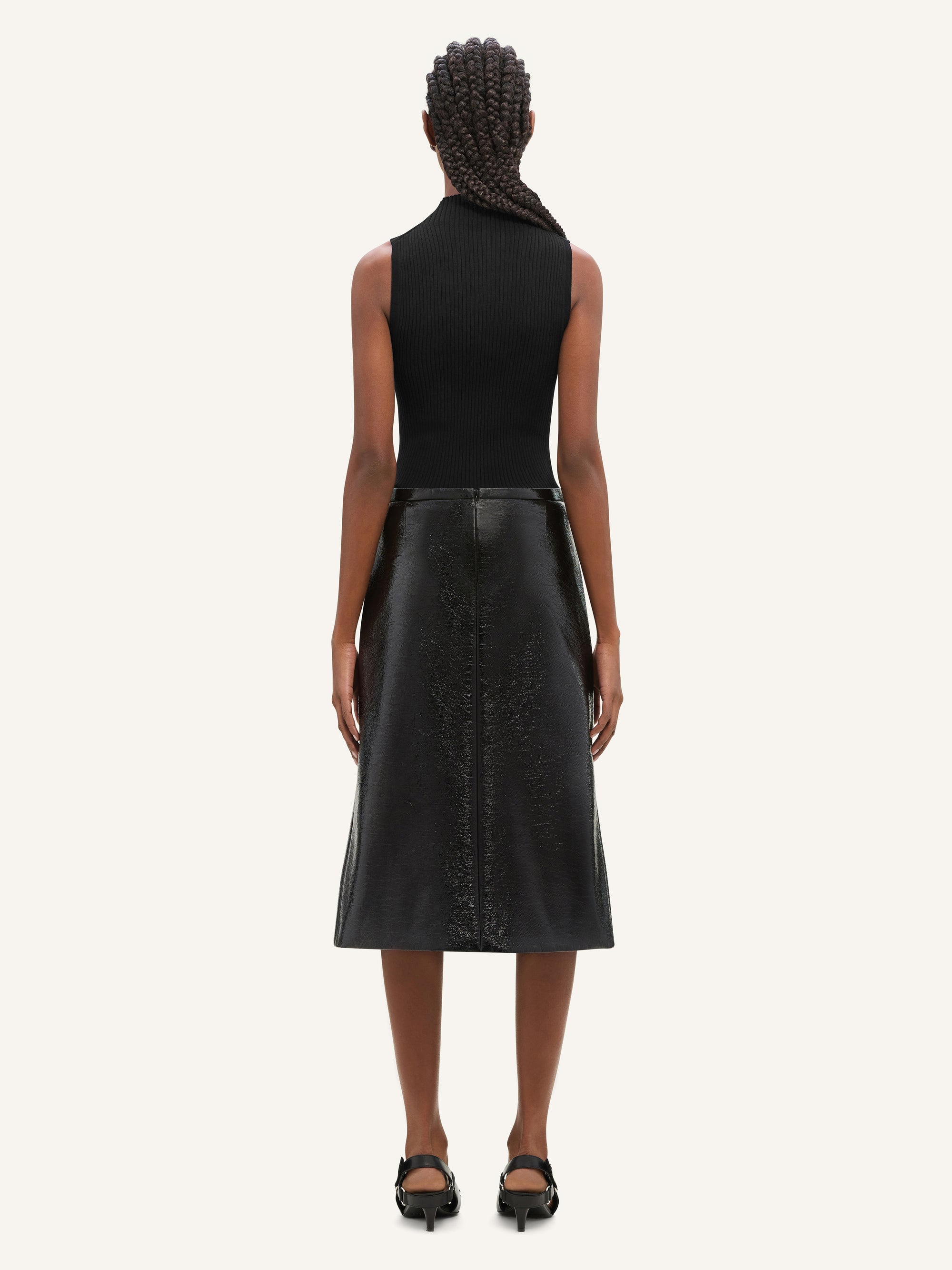Contrast frame rib knit Top - Brown