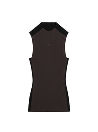 Contrast frame rib knit Top - Brown