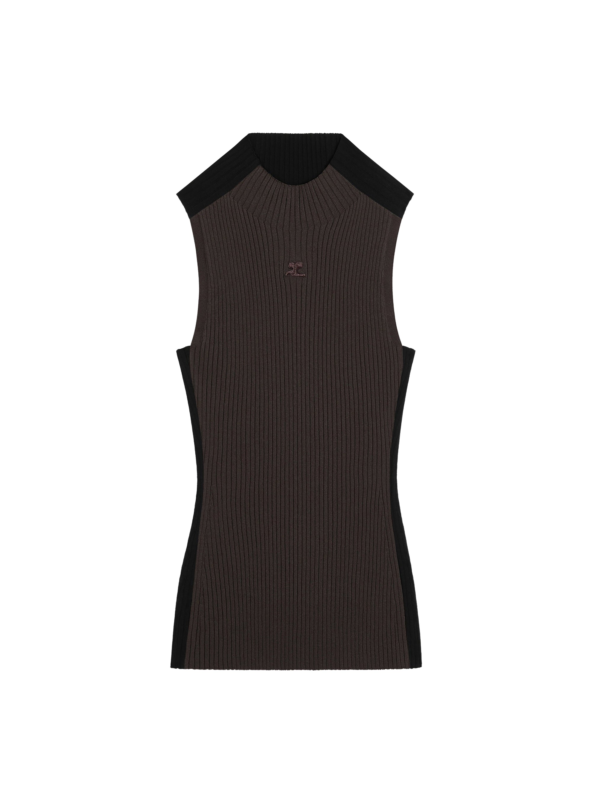 Contrast frame rib knit Top - Brown
