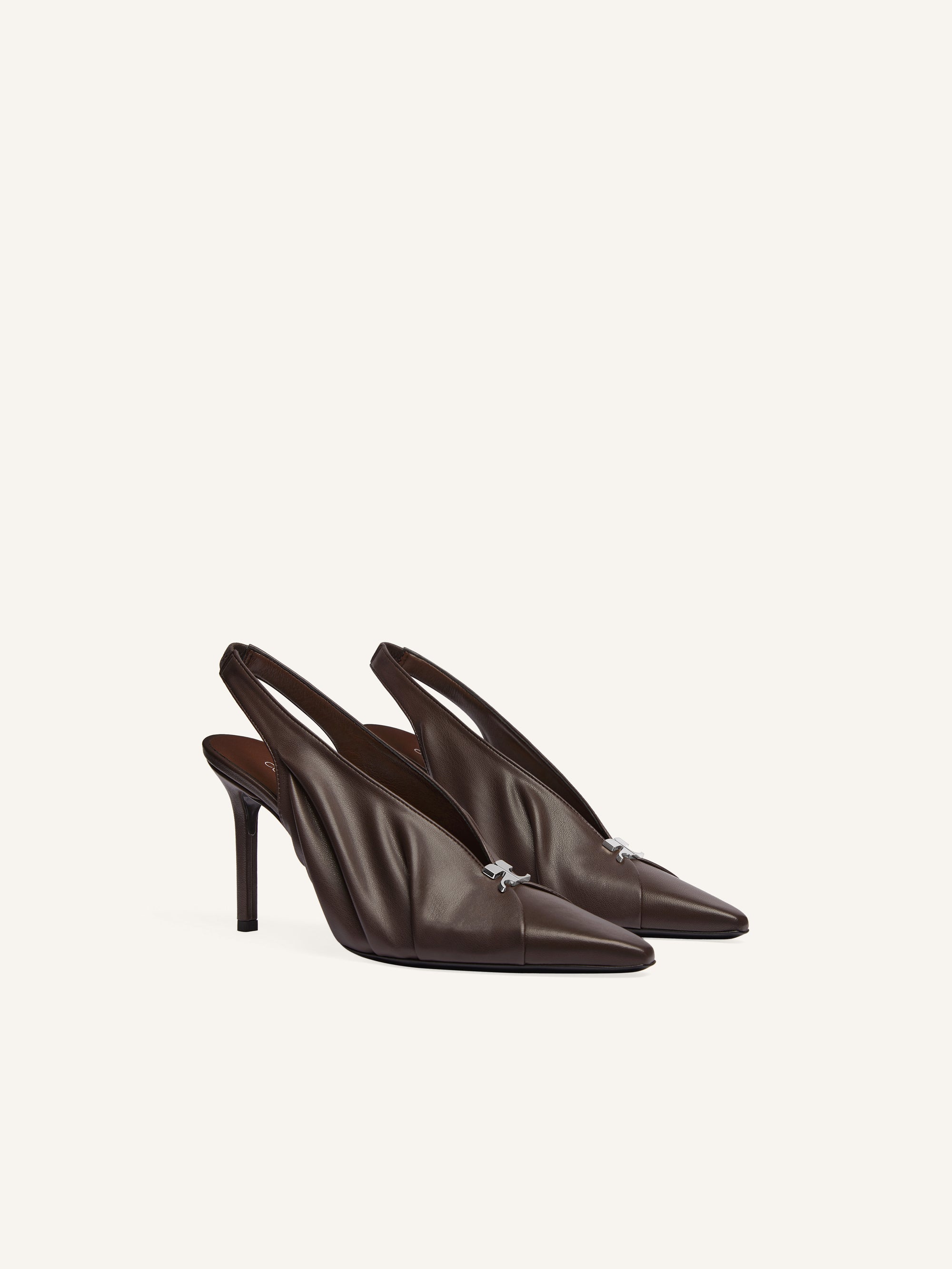 Draped stretch leather effect Slingbacks - Bark