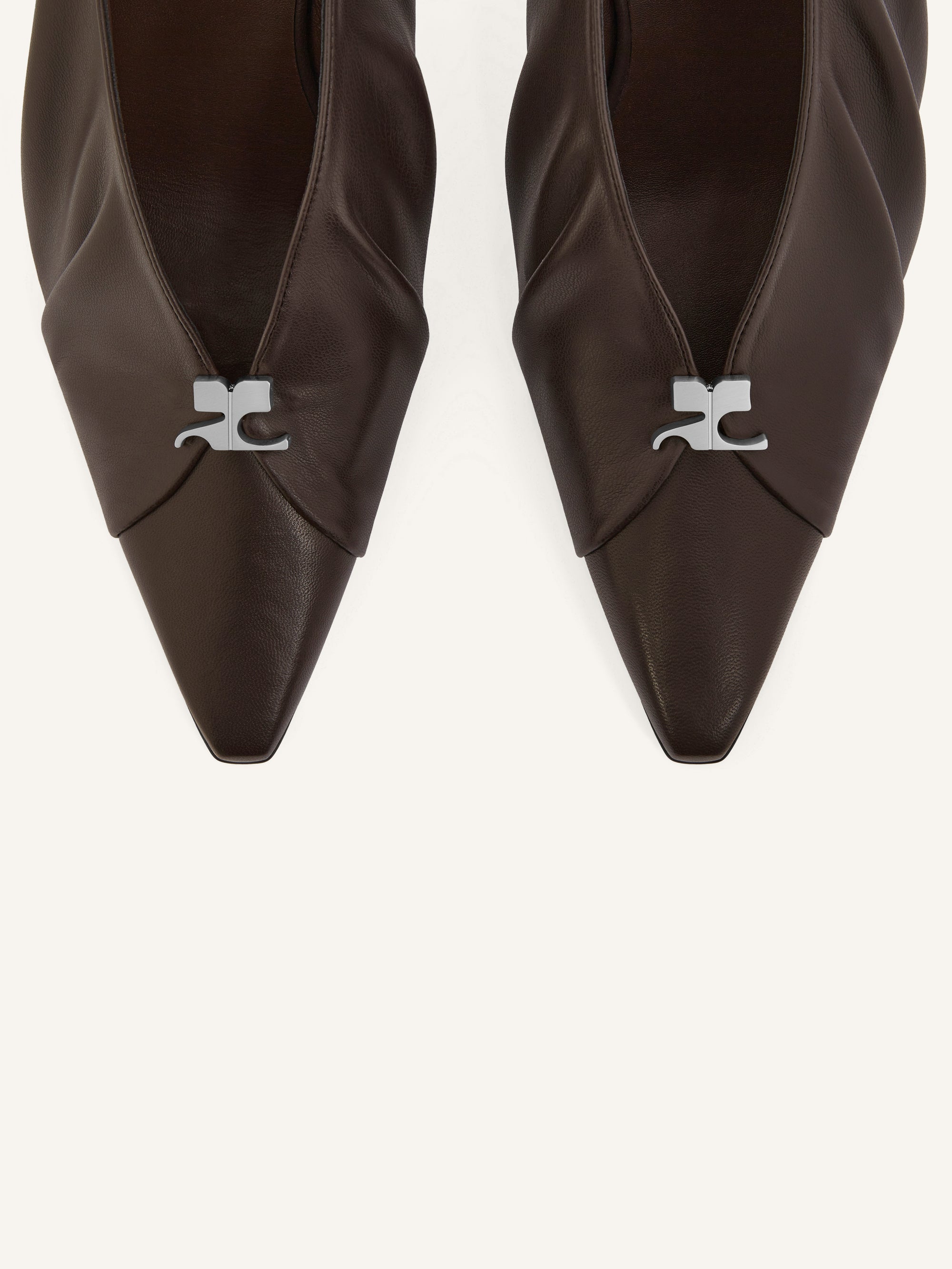 Draped stretch leather effect Slingbacks - Bark