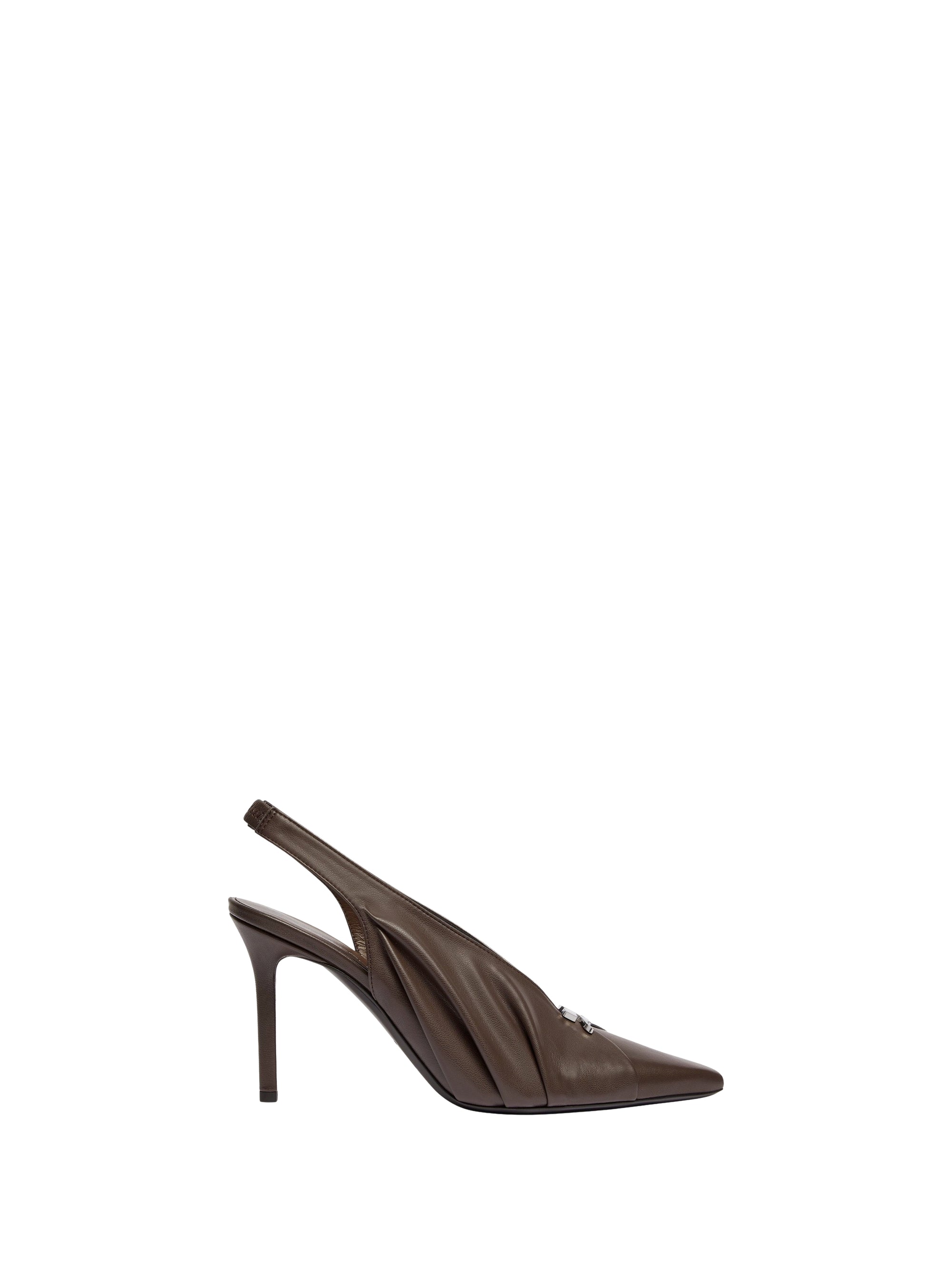Draped stretch leather effect Slingbacks - Bark