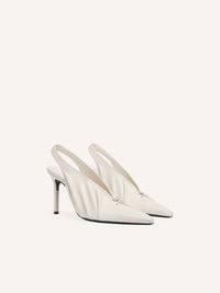 Draped stretch leather effect Slingbacks - Mastic Grey