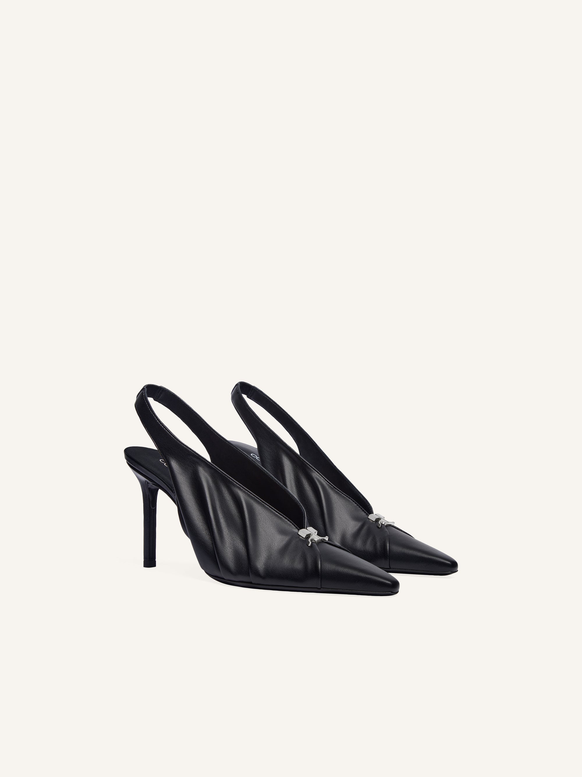 Draped stretch leather effect Slingbacks - Black