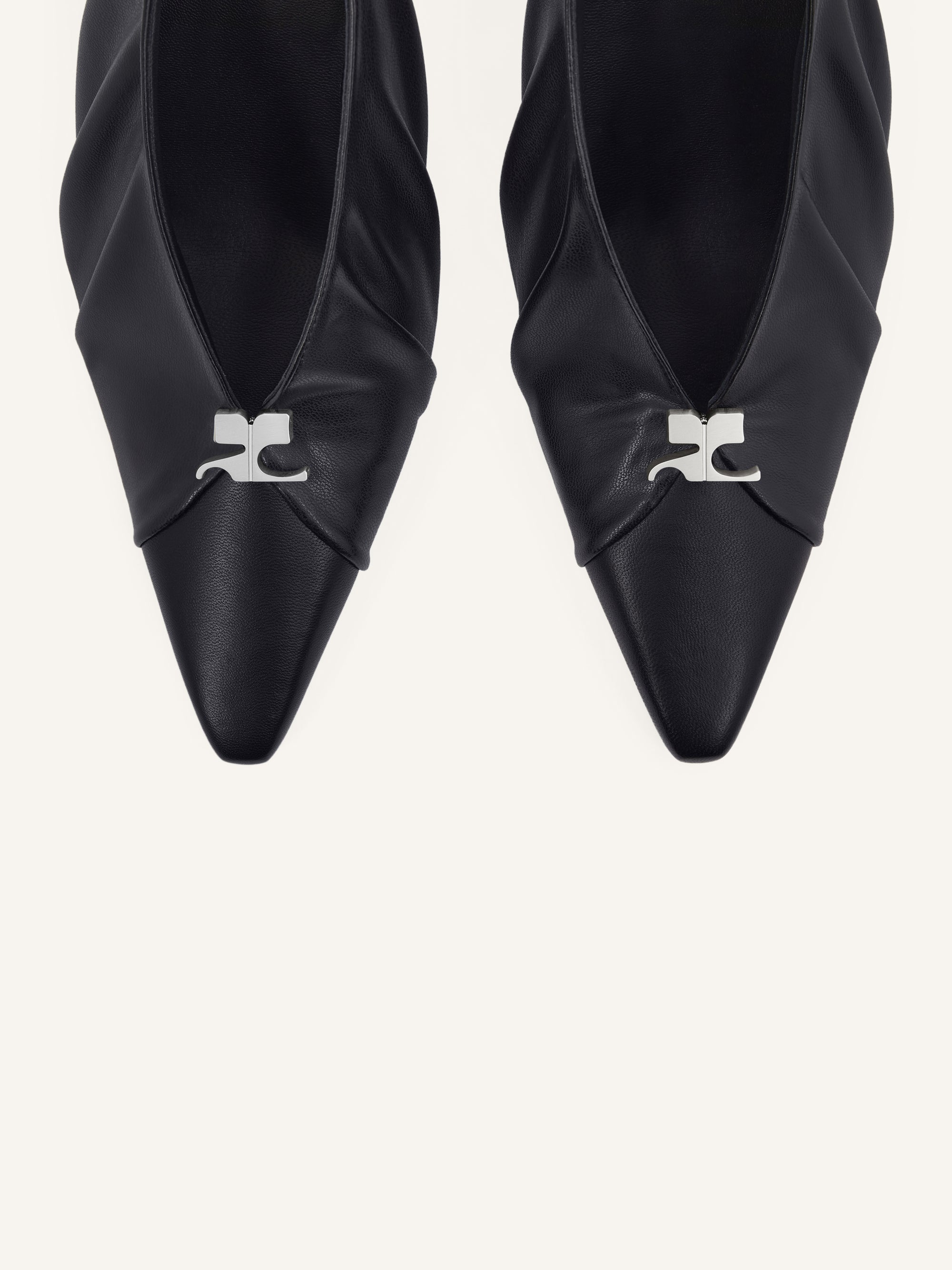 Draped stretch leather effect Slingbacks - Black