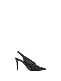 Draped stretch leather effect Slingbacks - Black