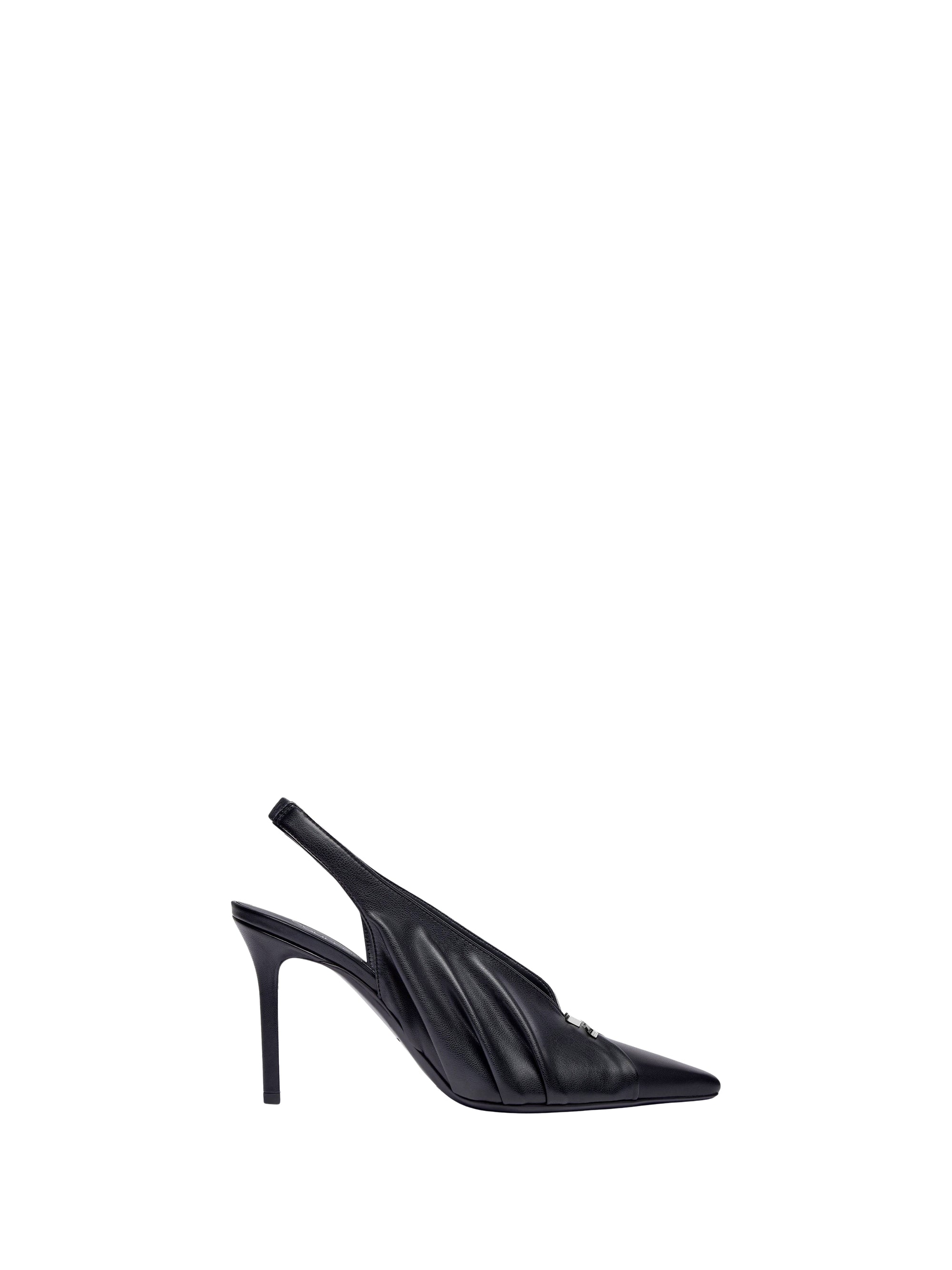 Draped stretch leather effect Slingbacks - Black