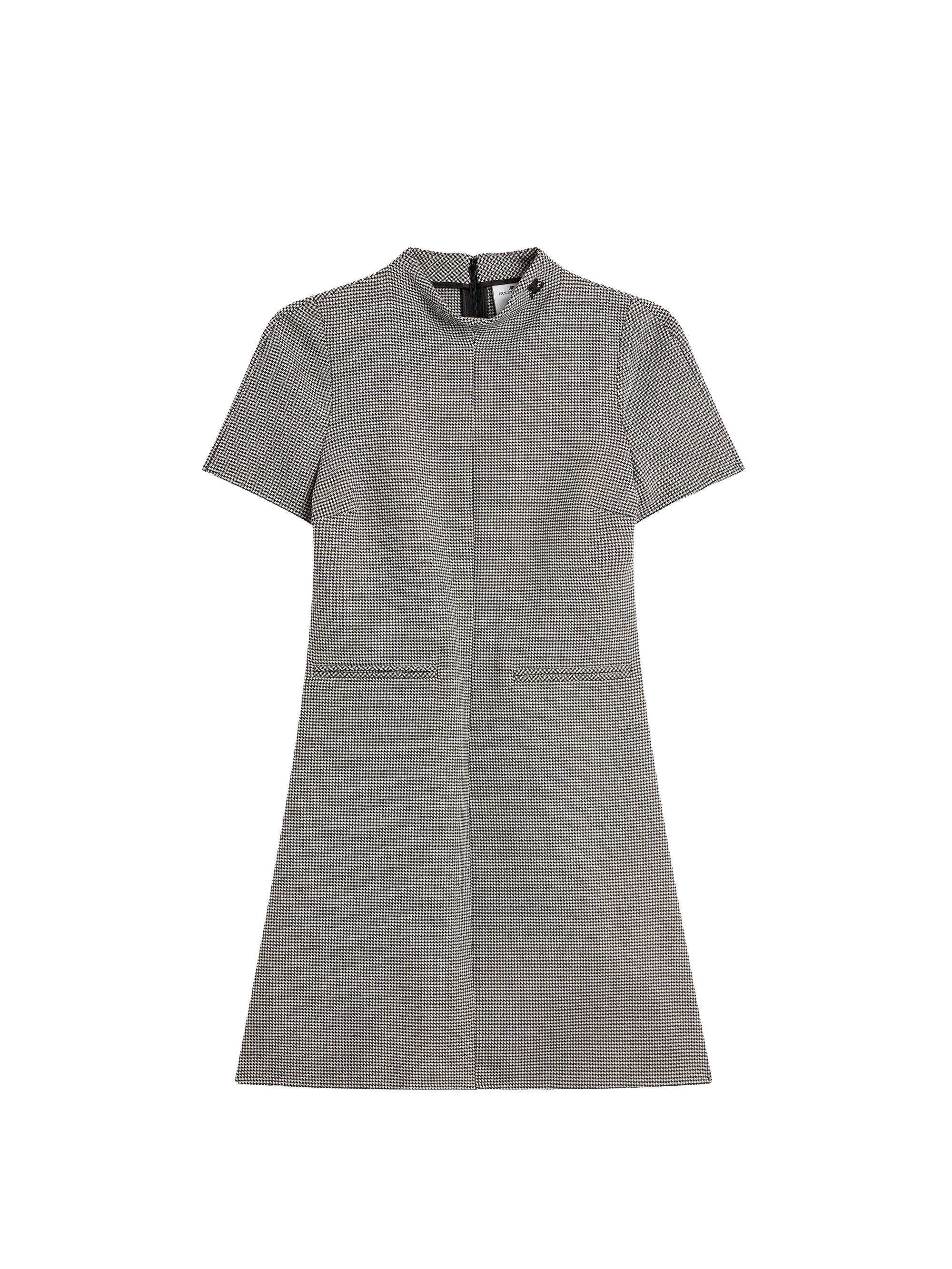 Short sleeves houndstooth Dress - Black & Natural
