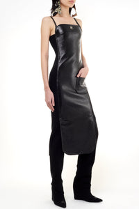 Vinyl bi-material octagon Dress - Black
