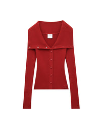Folded rib knit Cardigan - Red