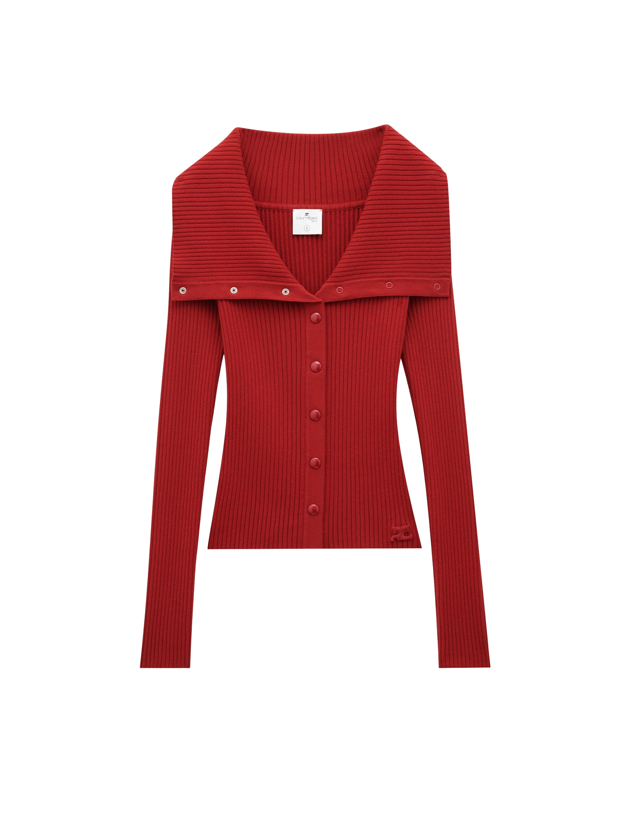 Folded rib knit Cardigan - Red