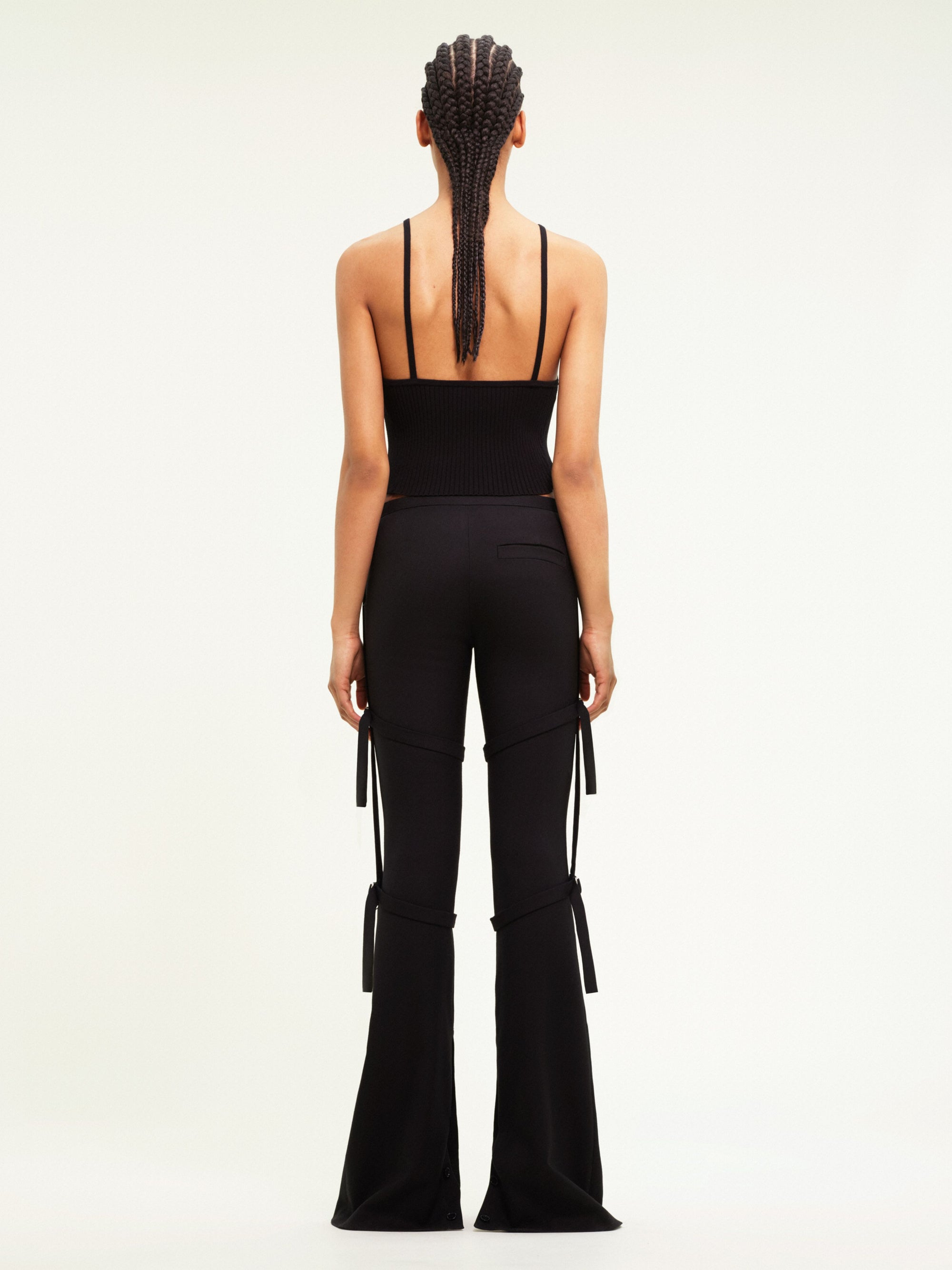 Multi-straps light wool bootcut Pant - Black