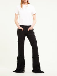 Multi-straps pinstripes bootcut Pant - Black