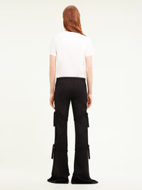 Multi-straps pinstripes bootcut Pant - Black