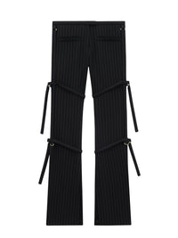Multi-straps pinstripes bootcut Pant - Black