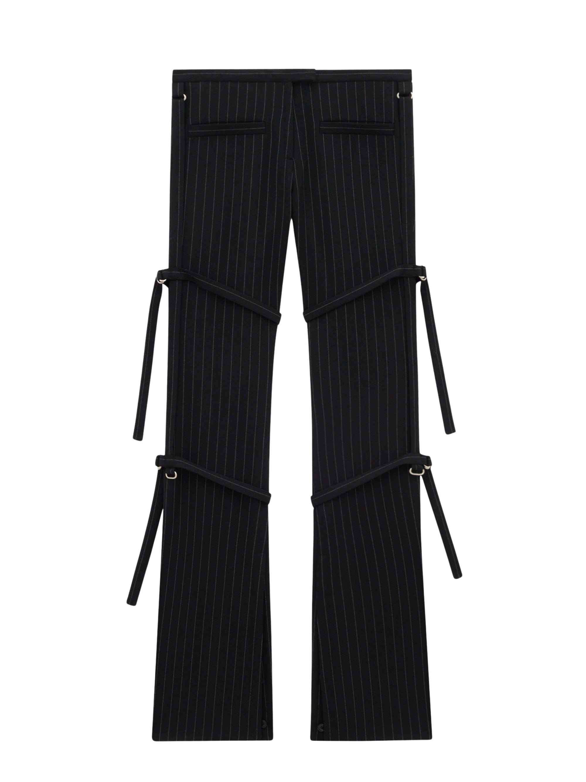 Multi-straps pinstripes bootcut Pant - Black