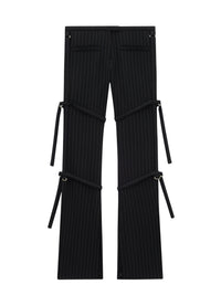 Multi-straps pinstripes bootcut wool Pant - Black & White