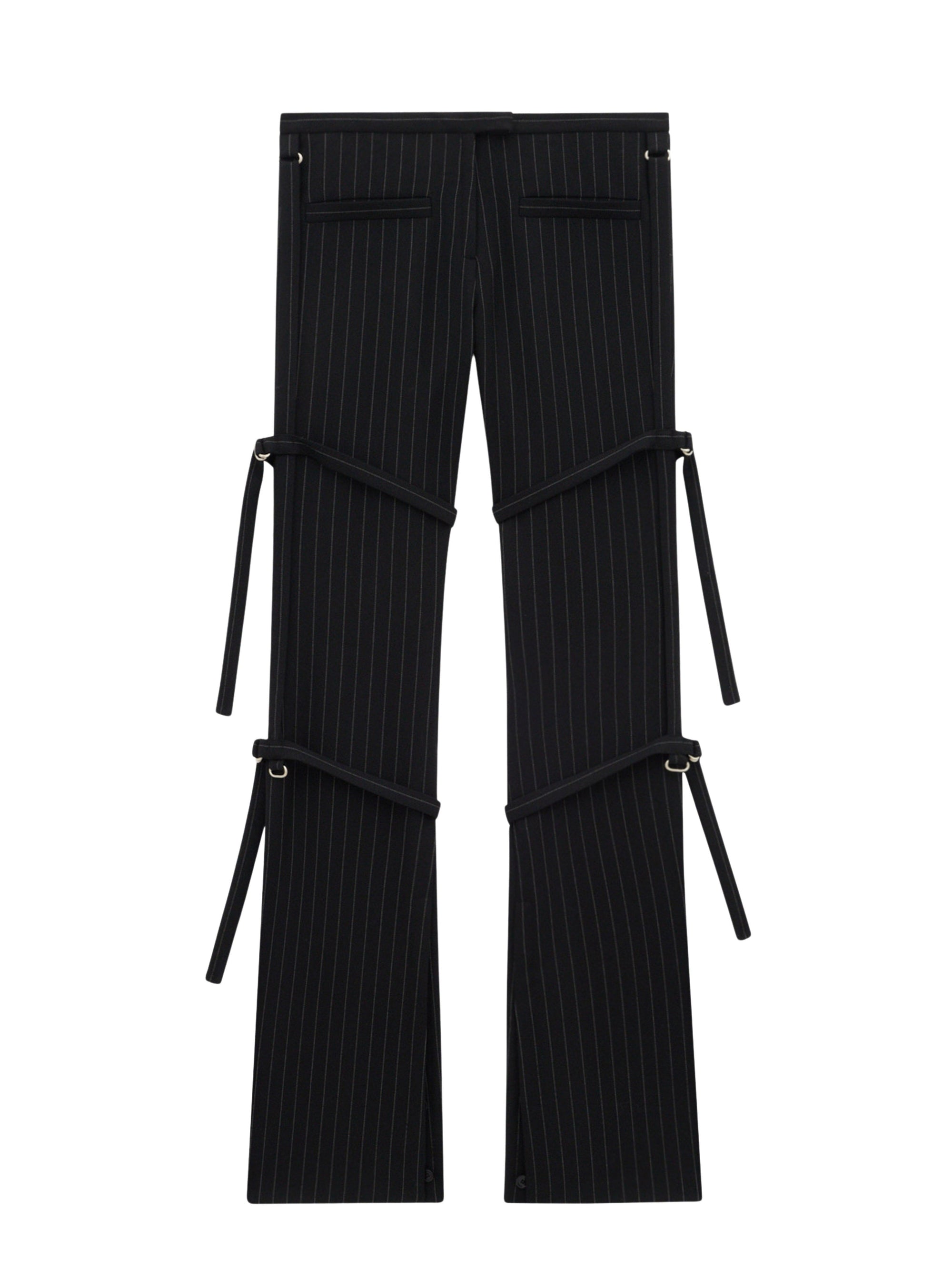 Multi-straps pinstripes bootcut wool Pant - Black & White