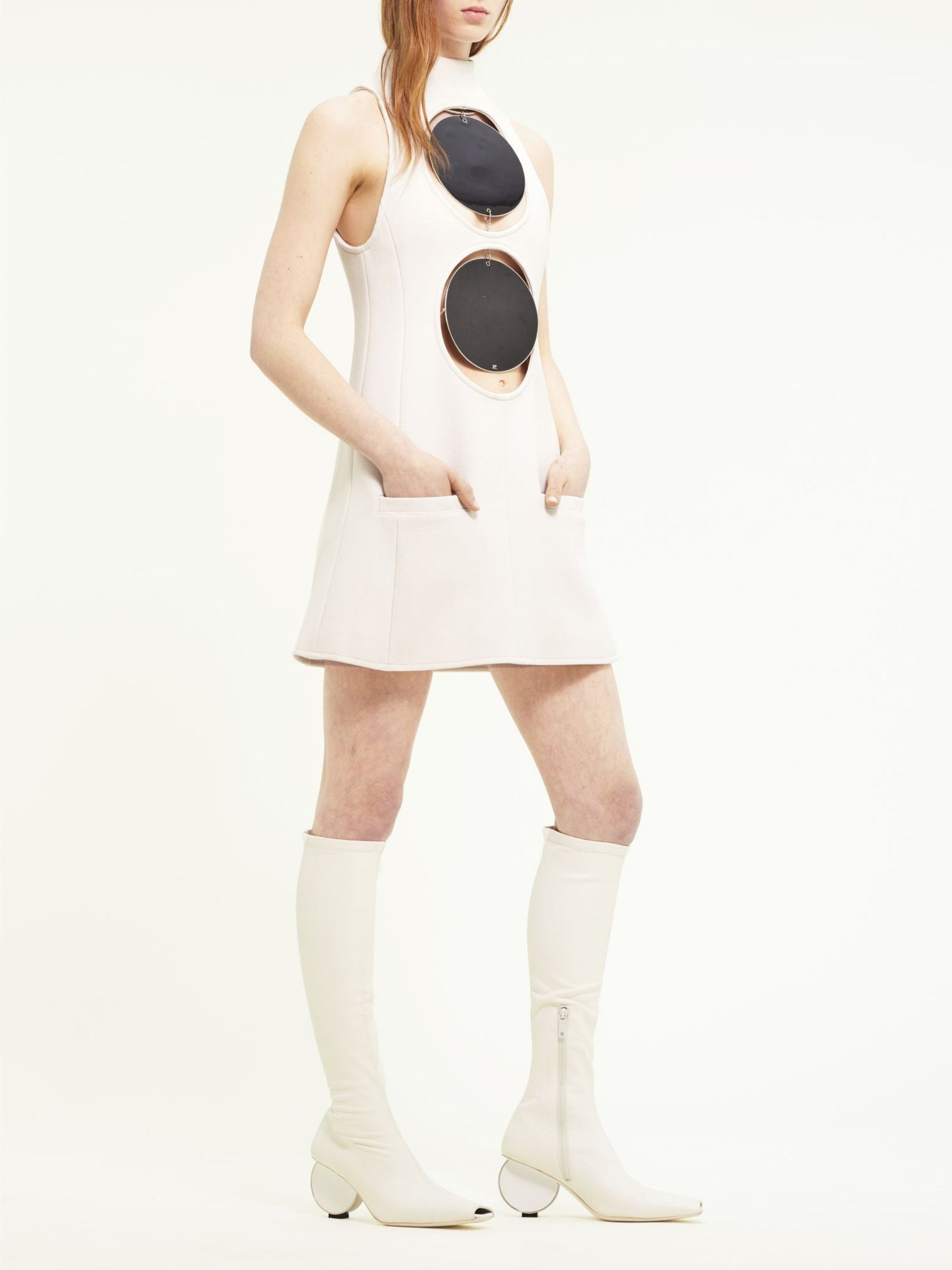 Double circles crepe mini Dress - Oatmeal