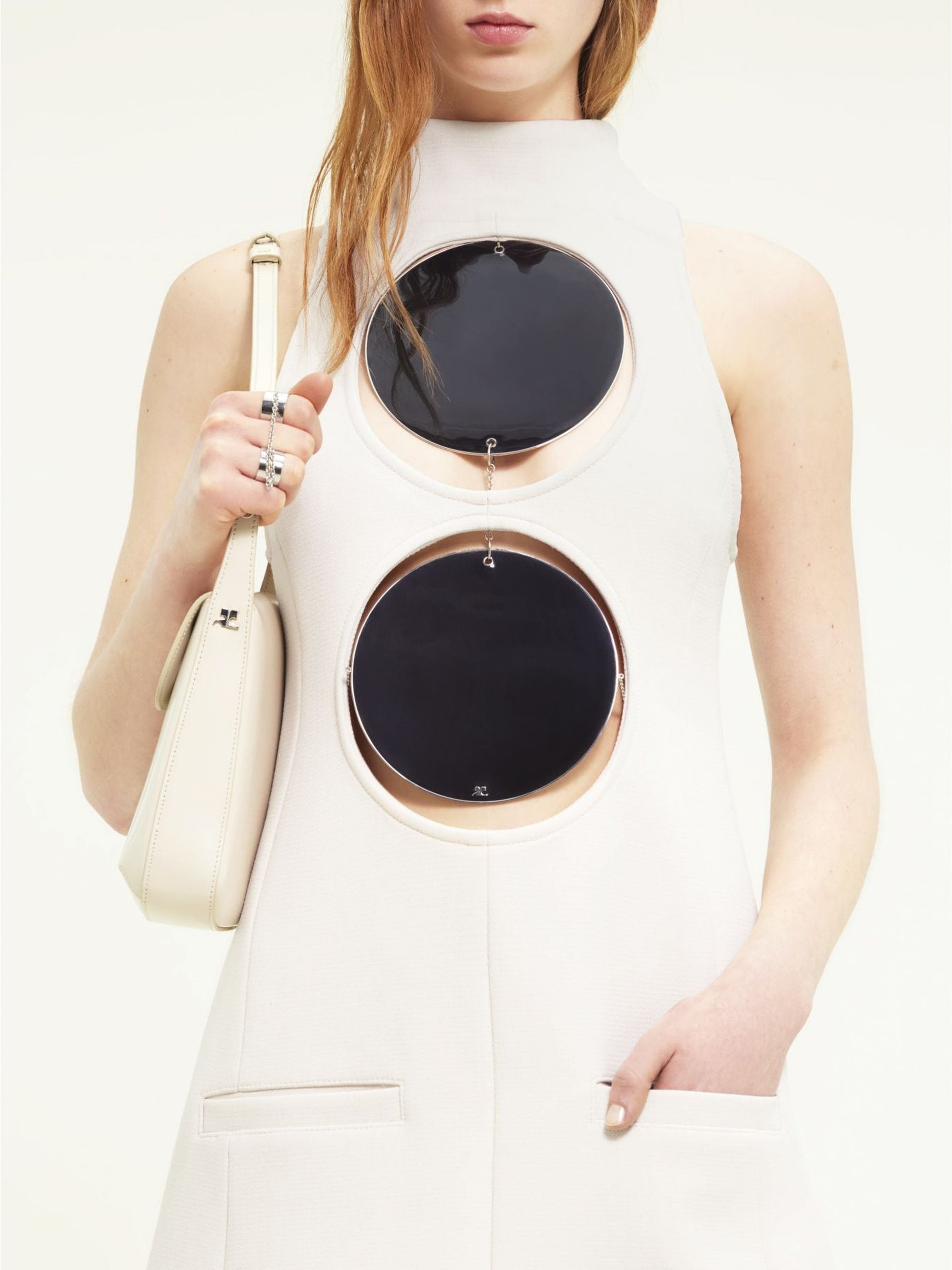 Double circles crepe mini Dress - Oatmeal