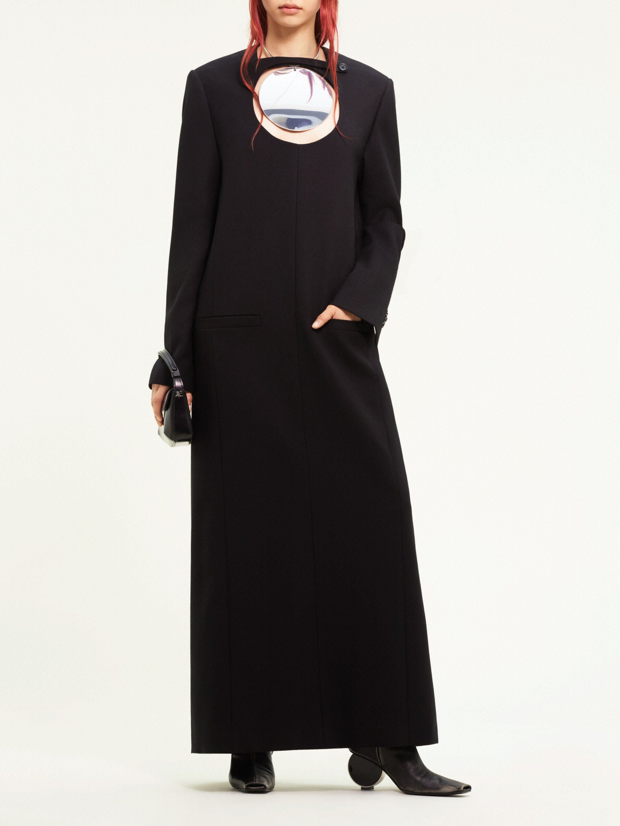 Open-back circle tailored long Dress - Black