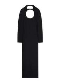 Open-back circle tailored wool long Dress - Black