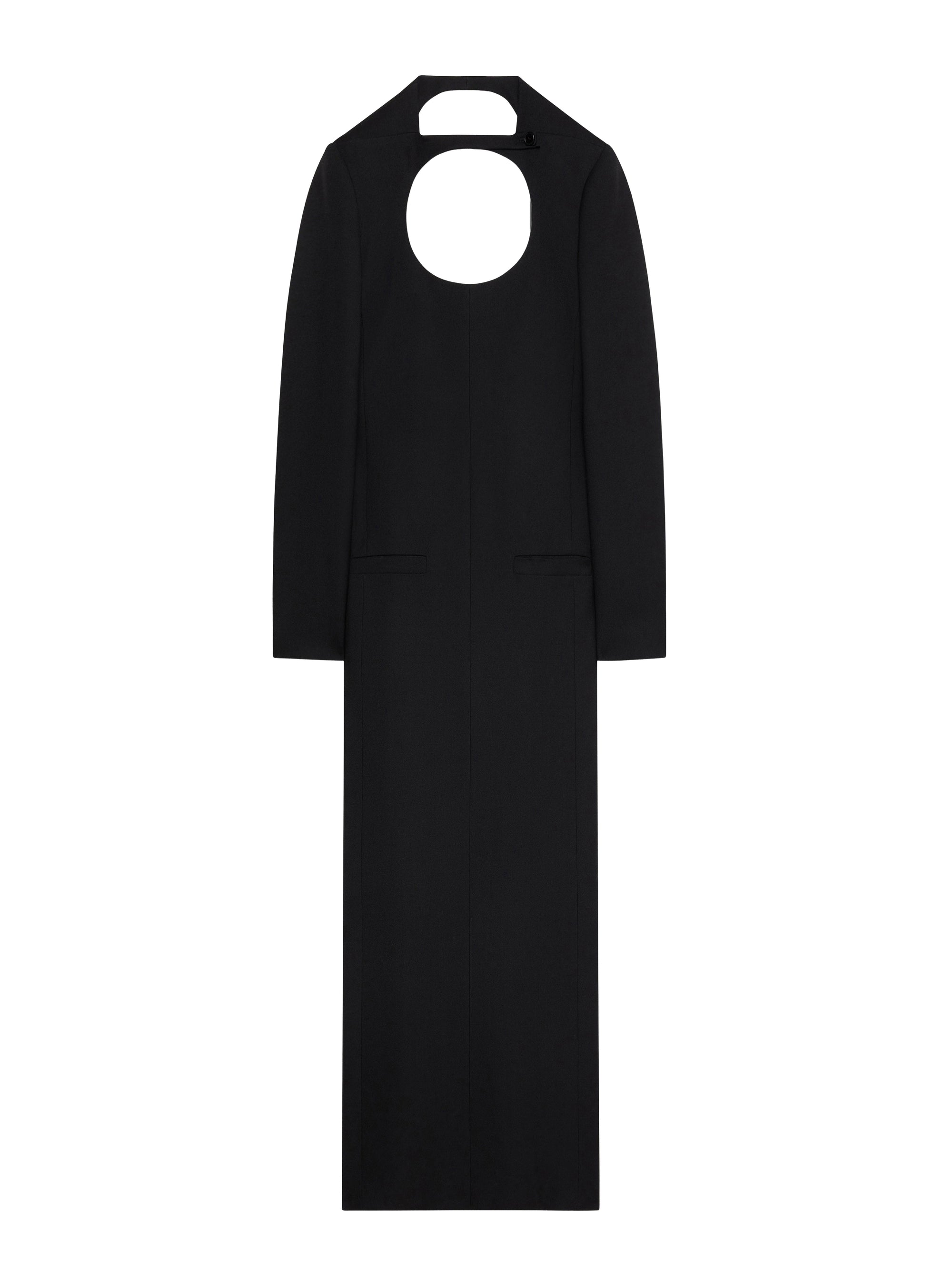 Open-back circle tailored wool long Dress - Black