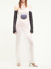 New age glitter tulle silk long Dress - Dirty White