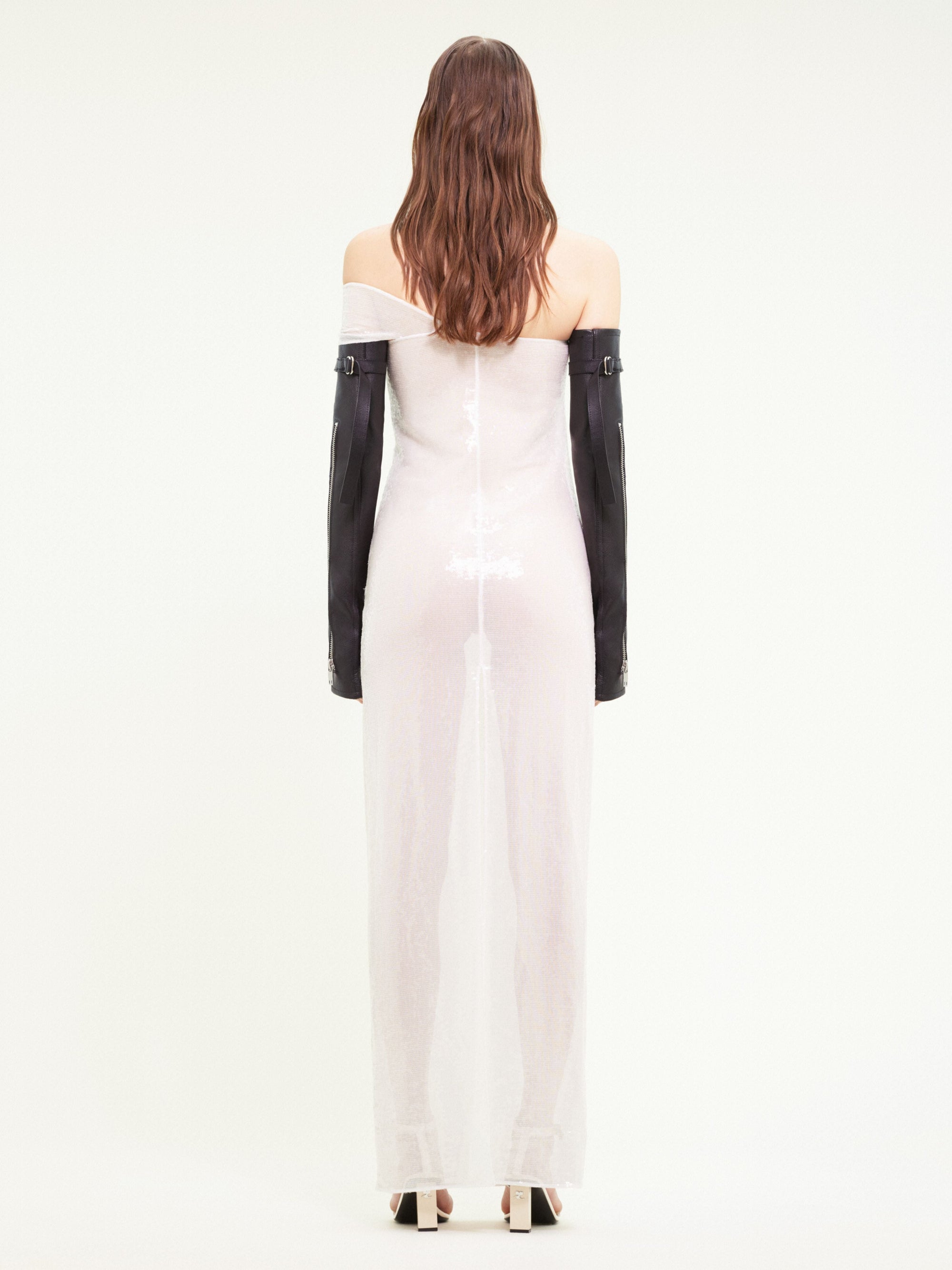 New age glitter tulle silk long Dress - Dirty White