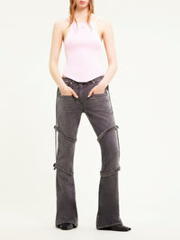 Multi-straps stone denim Pant - Grey