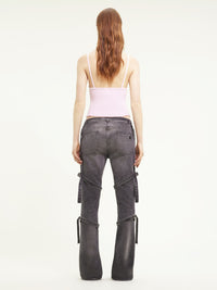 Multi-straps stone denim Pant - Stonewashed Grey