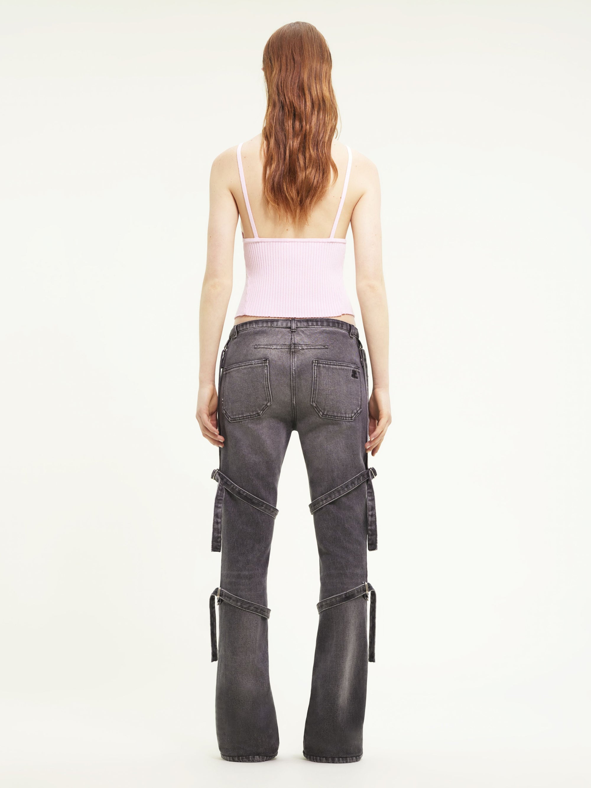 Multi-straps stone denim Pant - Stonewashed Grey