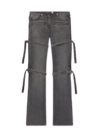 Multi-straps stone denim Pant - Grey