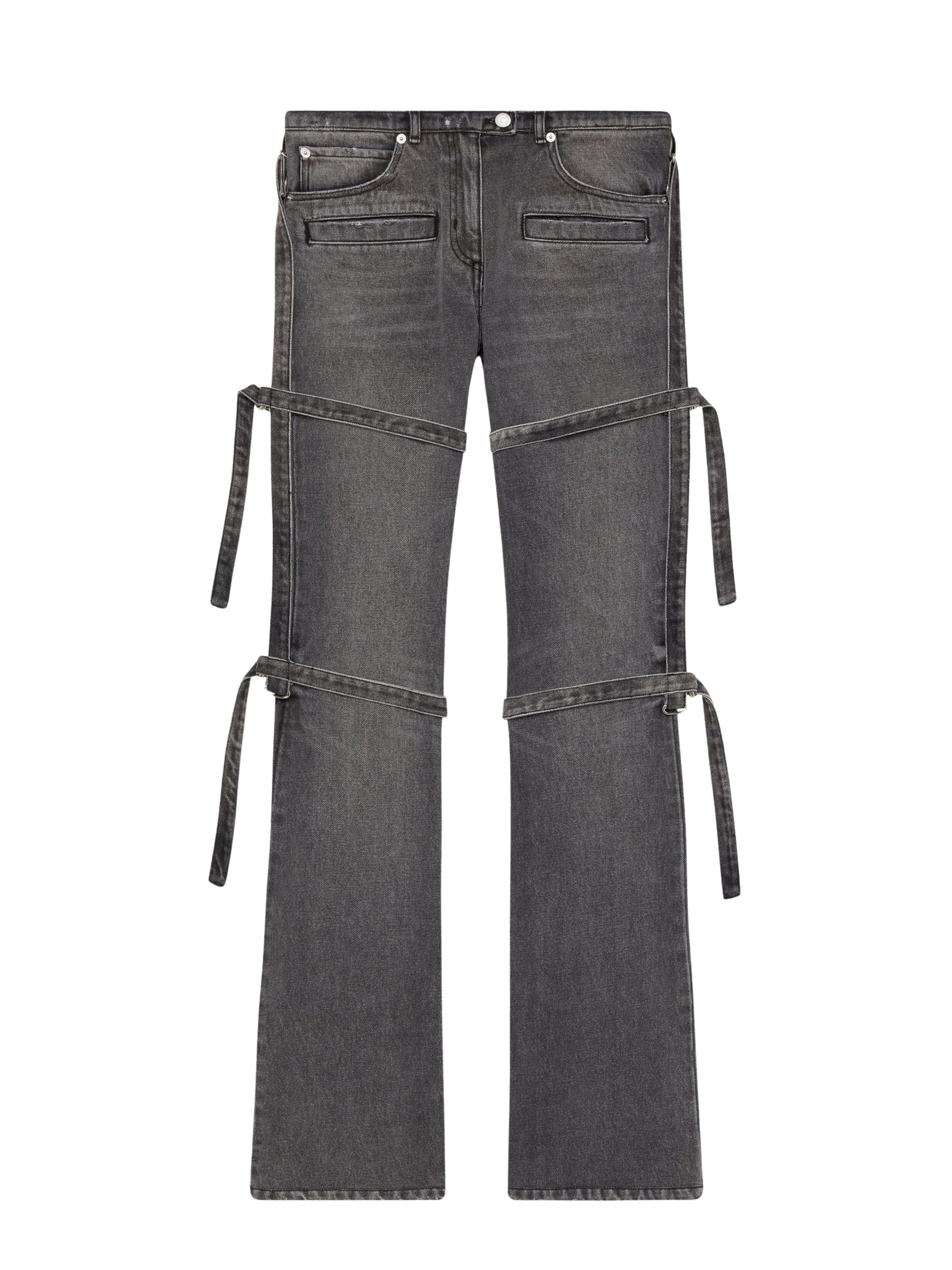 Multi-straps stone denim Pant - Grey