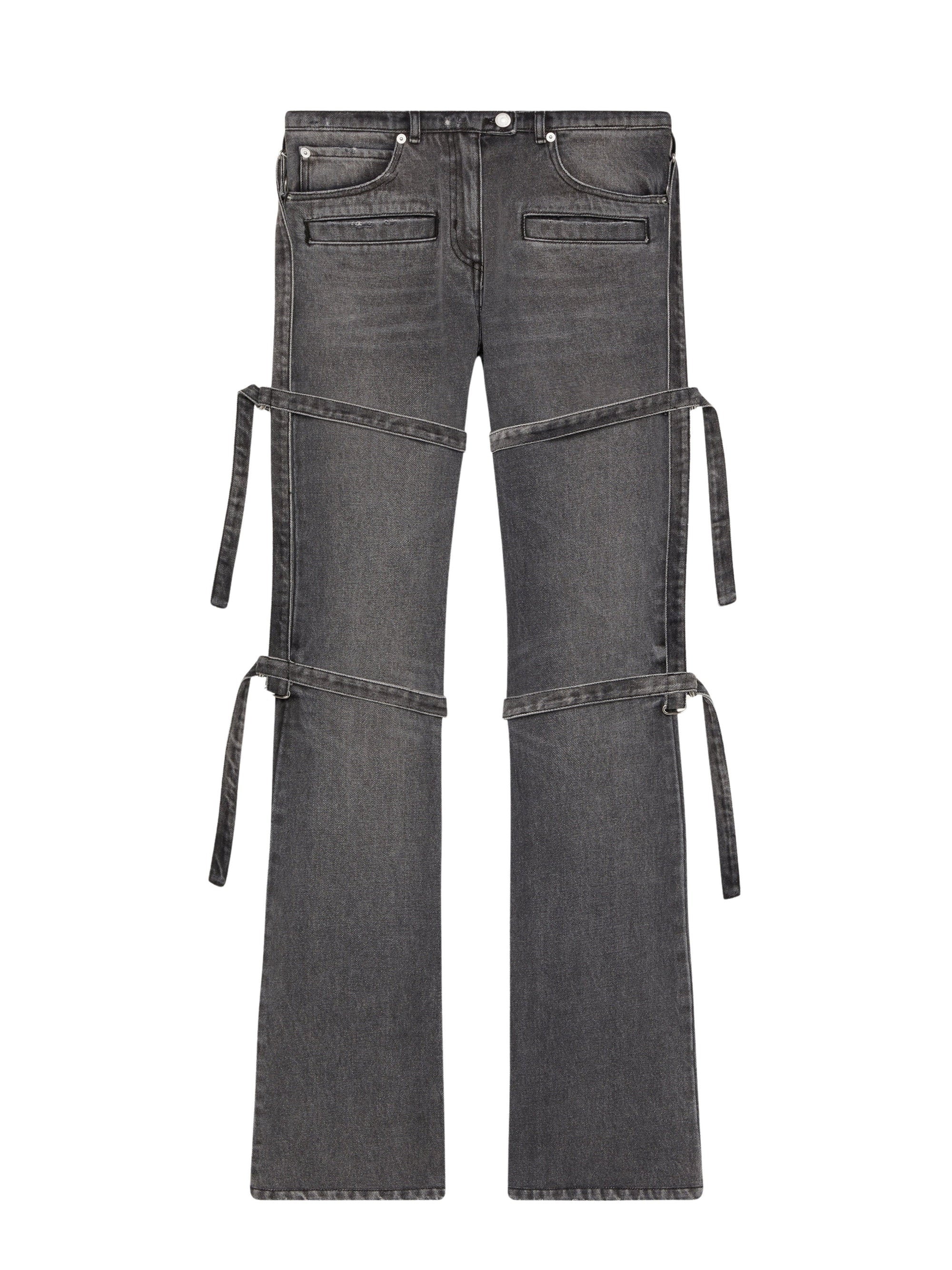 Multi-straps stone denim Pant - Stonewashed Grey