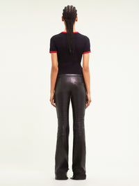 Multi-straps used leather bootcut Pant - Black
