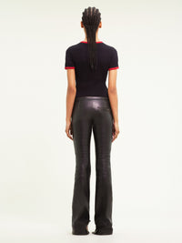 Multi-straps used leather bootcut Pant - Black