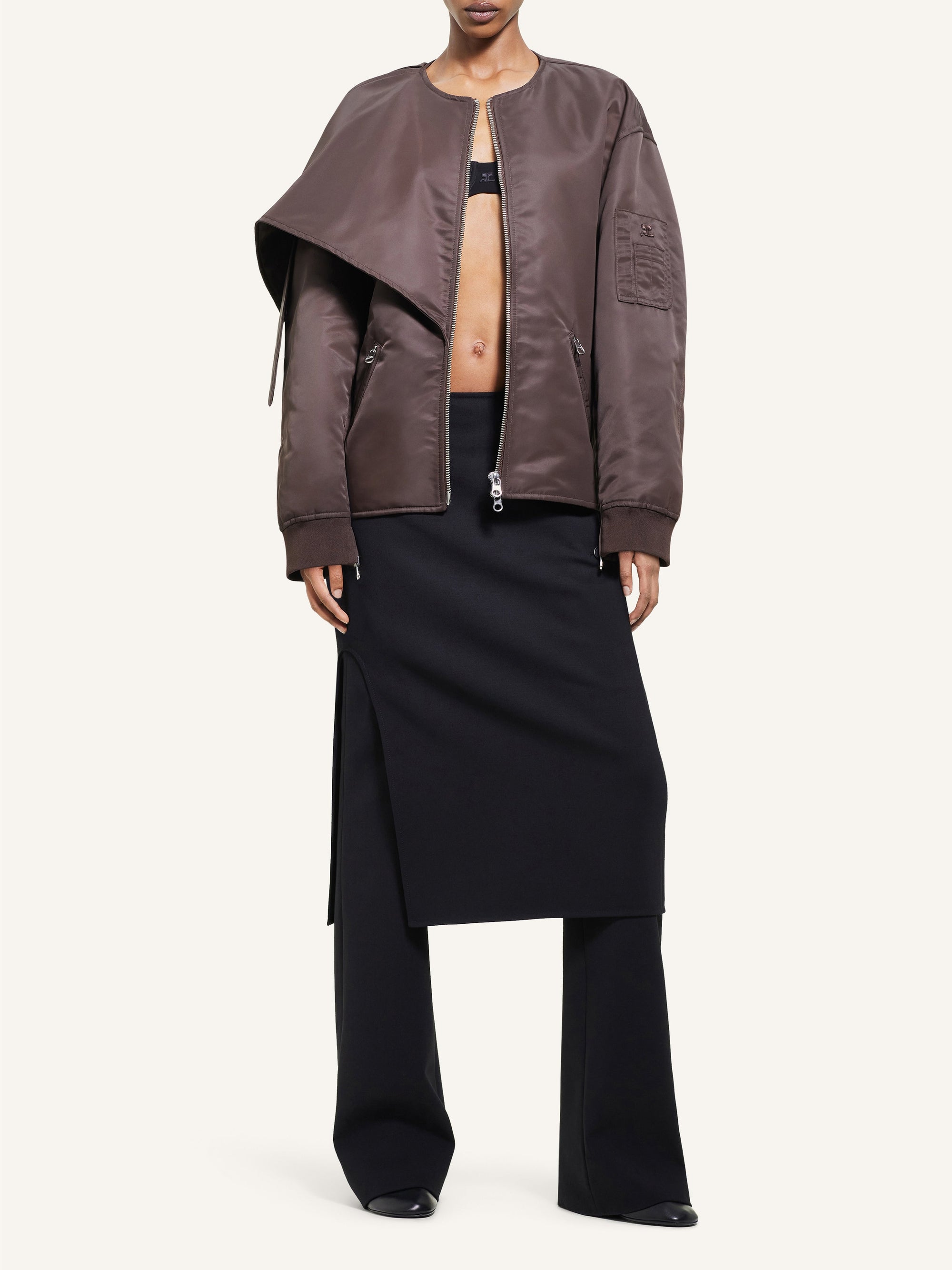 Bow collar bomber Jacket - Brown