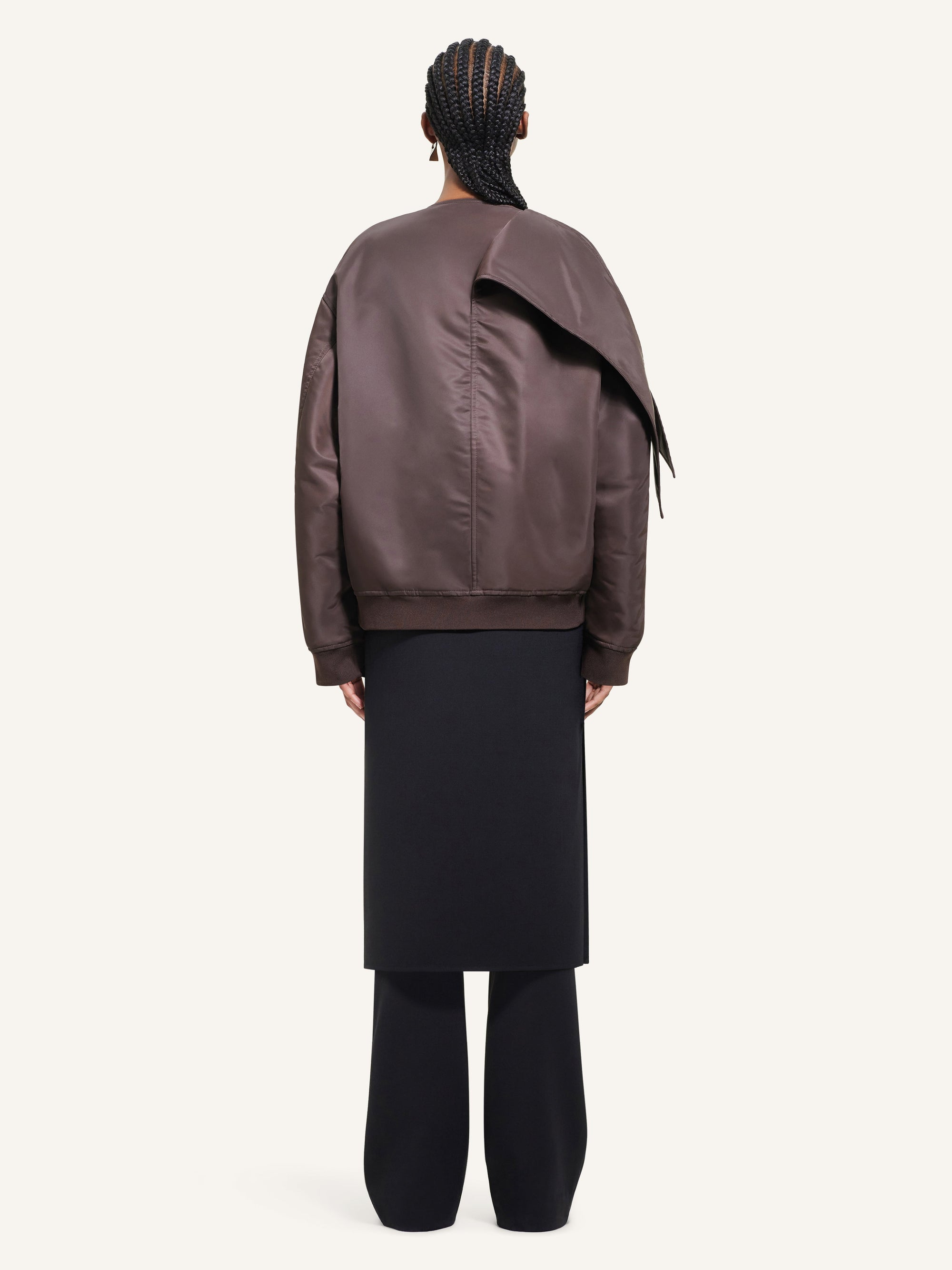 Bow collar bomber Jacket - Chocolate