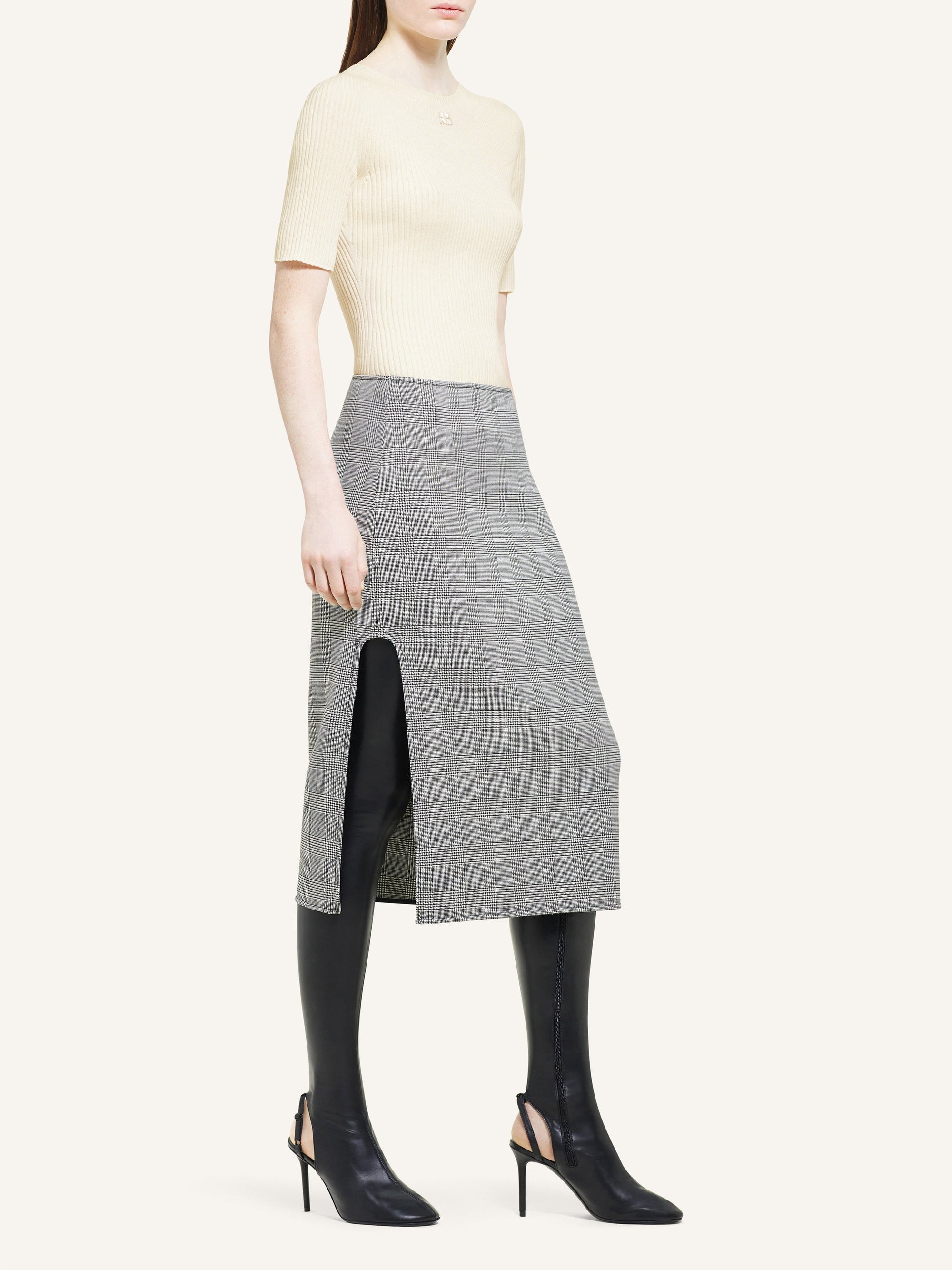 Oblique prince of wales midi Skirt - Black & Natural