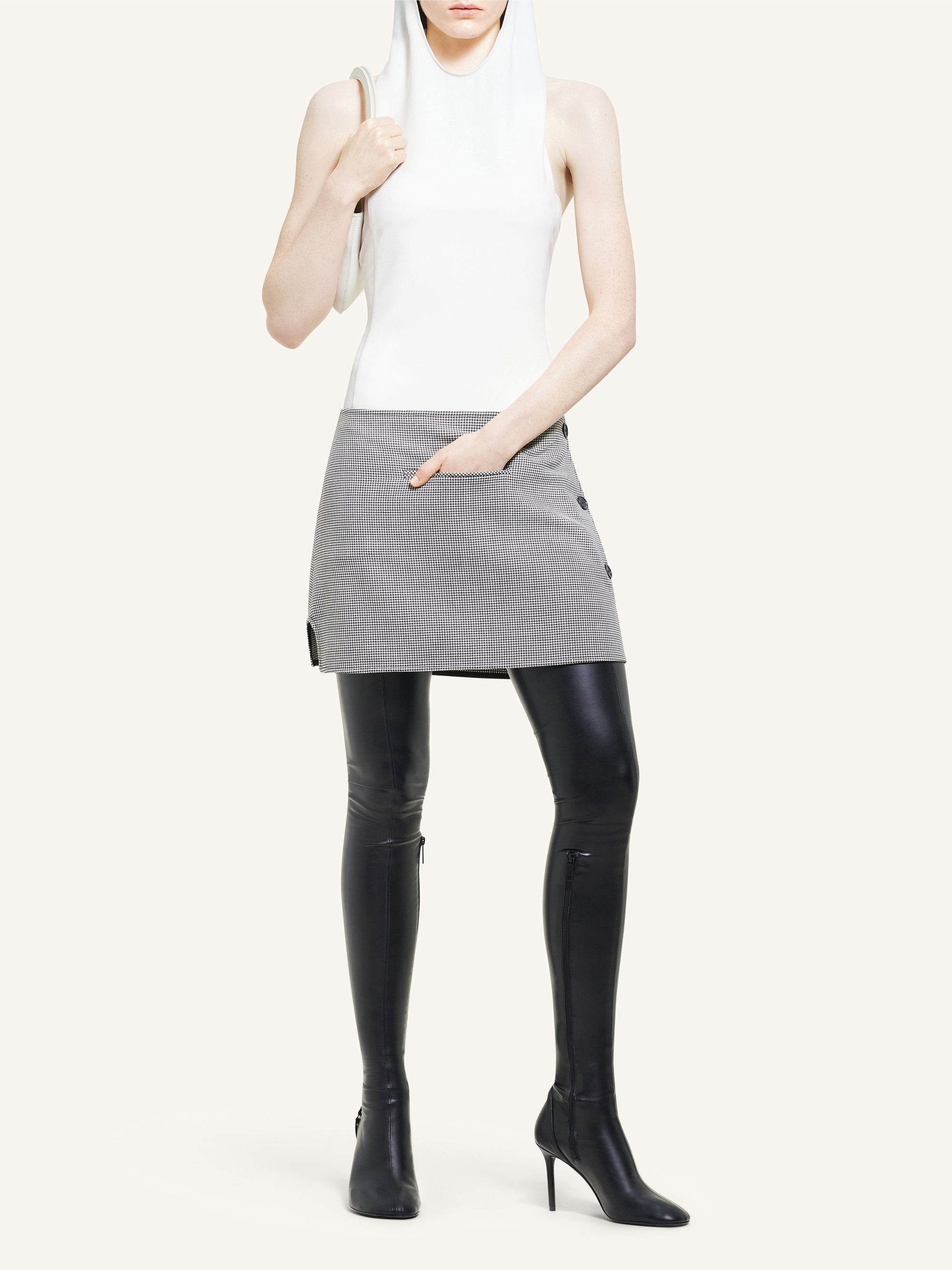 Oblique houndstooth mini Skirt - Black & Natural