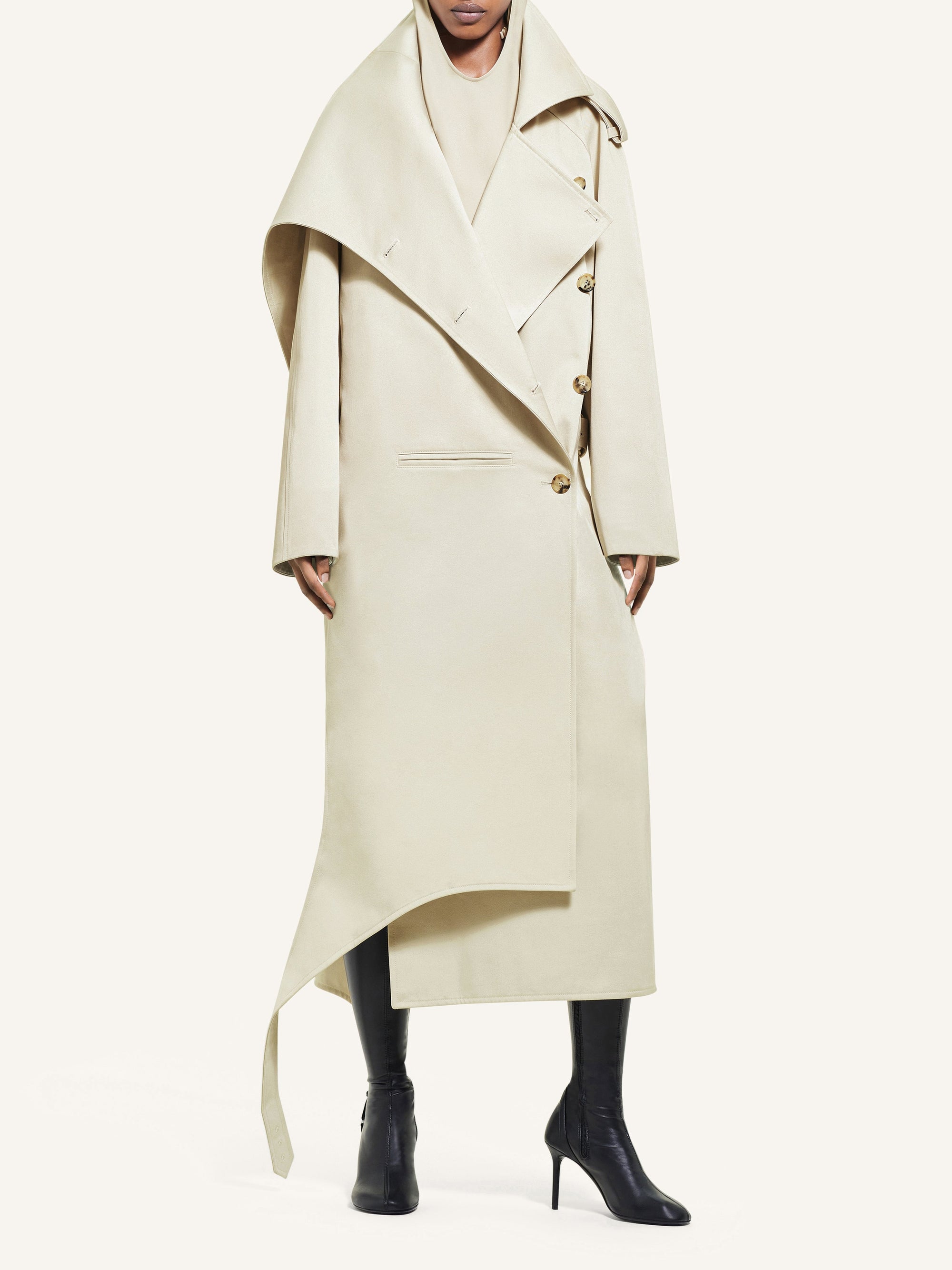 Long oblique trench Coat - Hemp