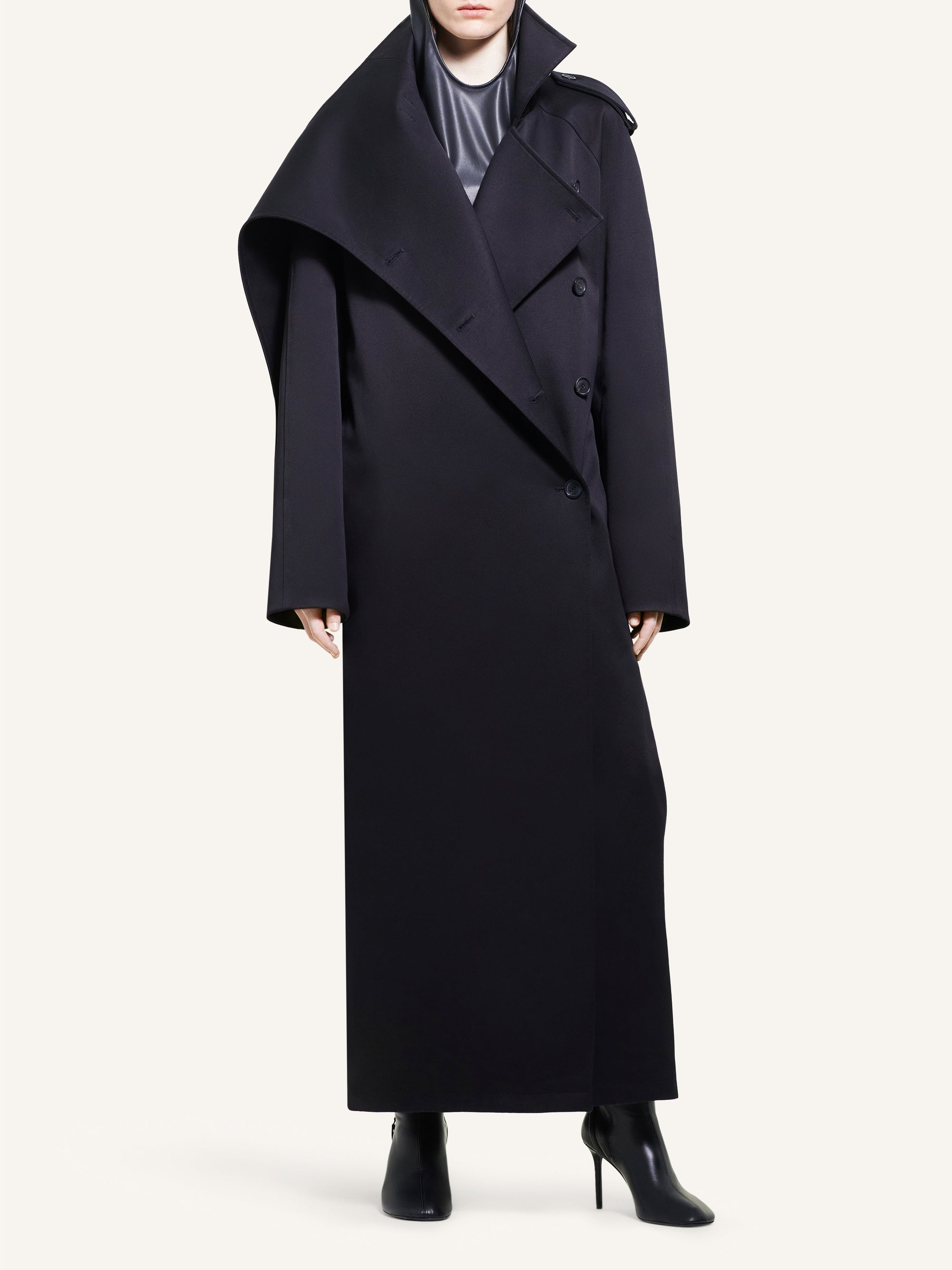 Long oblique trench Coat - Black
