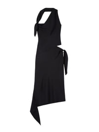 Silk Slash Bow Dress - Black