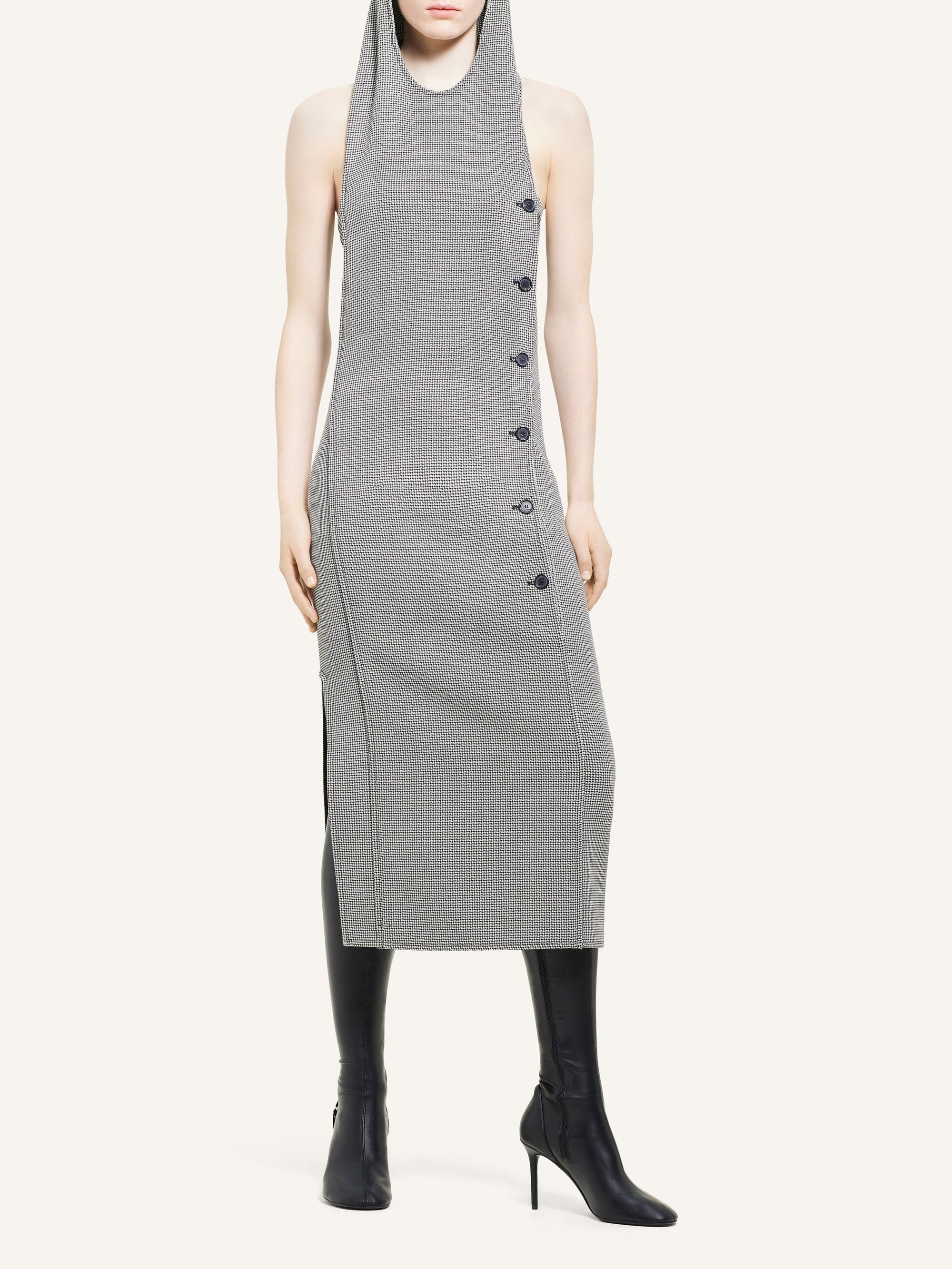 Mini oblique houndstooth space wool Dress - Black & Natural