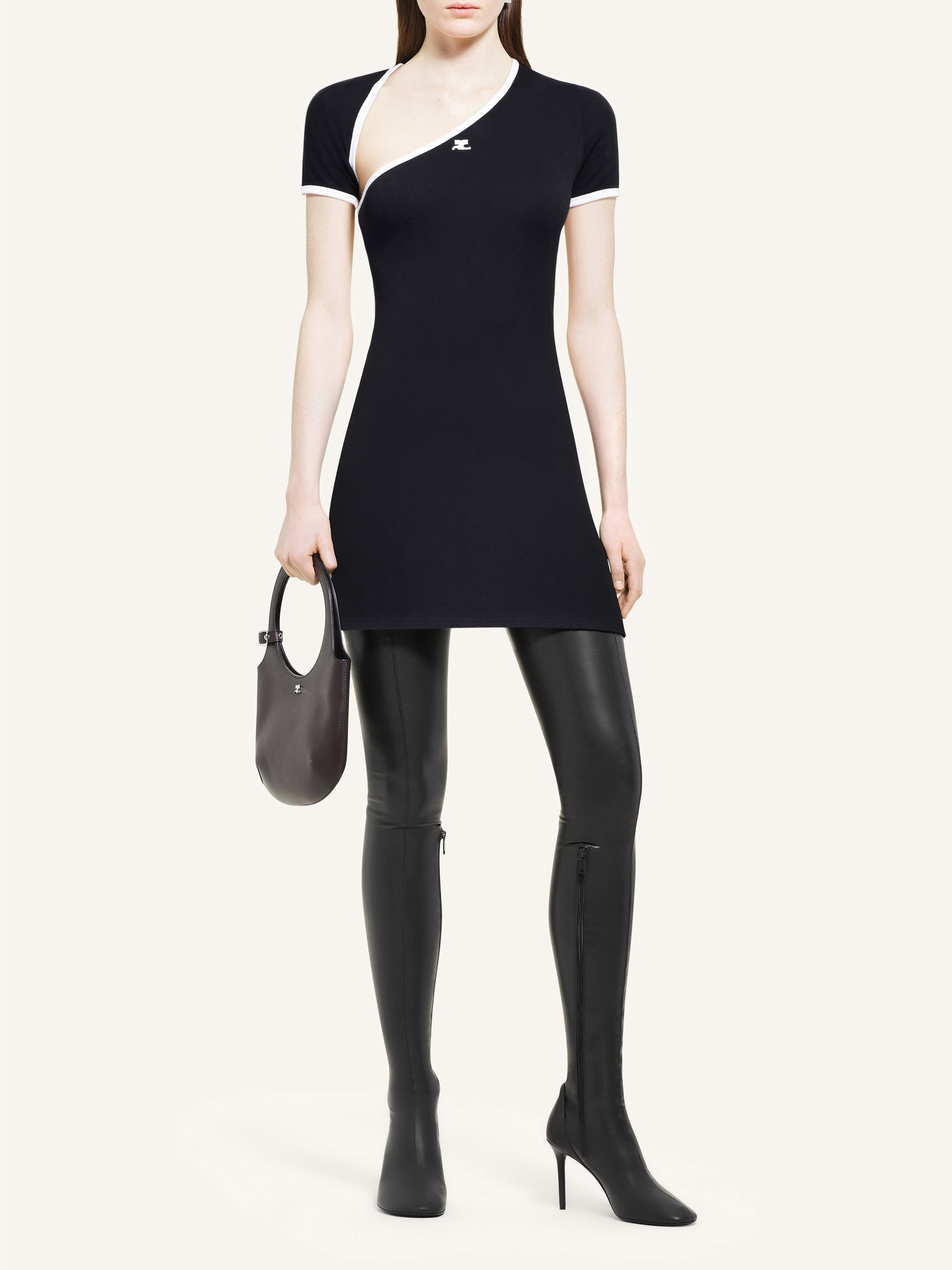 Mini slash contrast Dress - Black & White